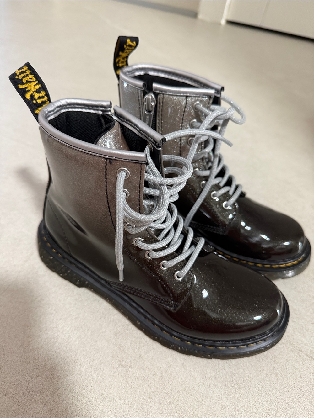 Dr. Martens Black Leather Ankle Boots with Silver Zipper